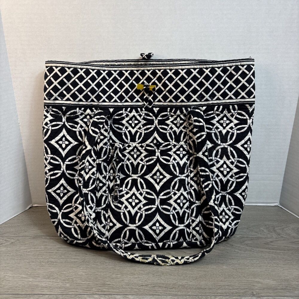 Vera Bradley Toggle Tote LARGE Shoulder Bag NIGHT & DAY 16 x 16 Black & White